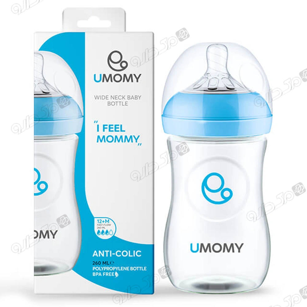 بطری شیر خوری پلی پروپیلن+12 ماه دهانه عریض 260ml یومامی